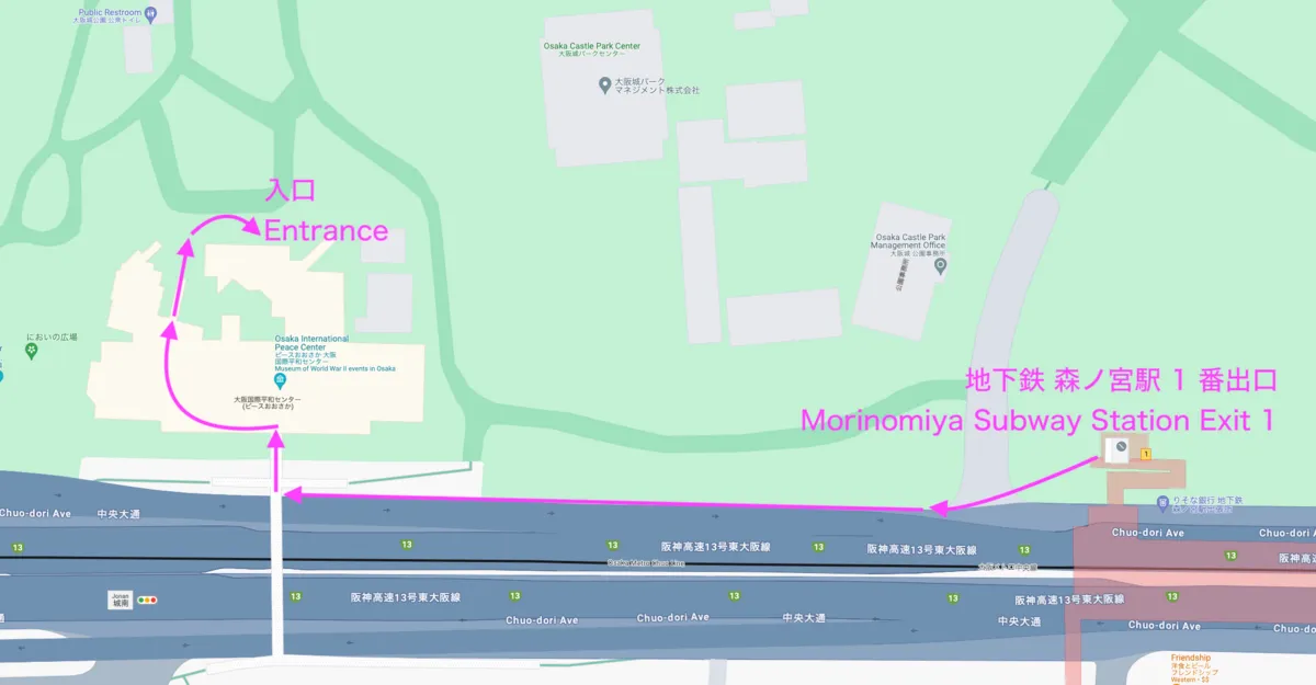 通往Peace Osaka入口的路线