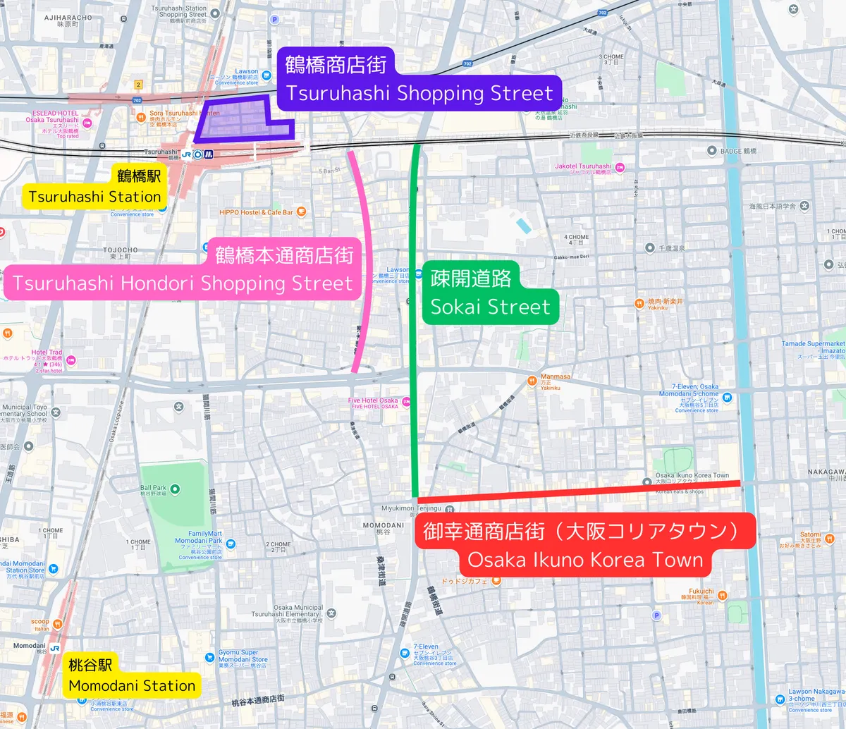 大阪鹤桥韩国街区域地图