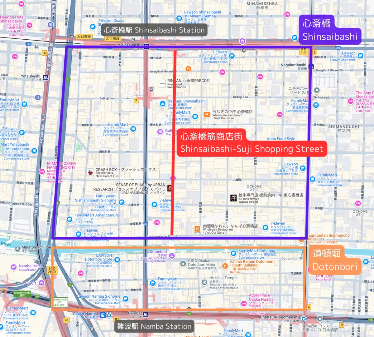 心斋桥筋商店街位置地图