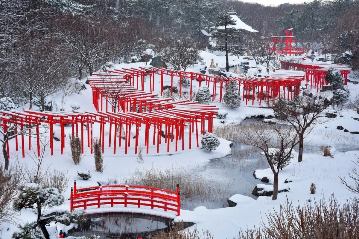 高山稻荷神社 千本鸟居雪景