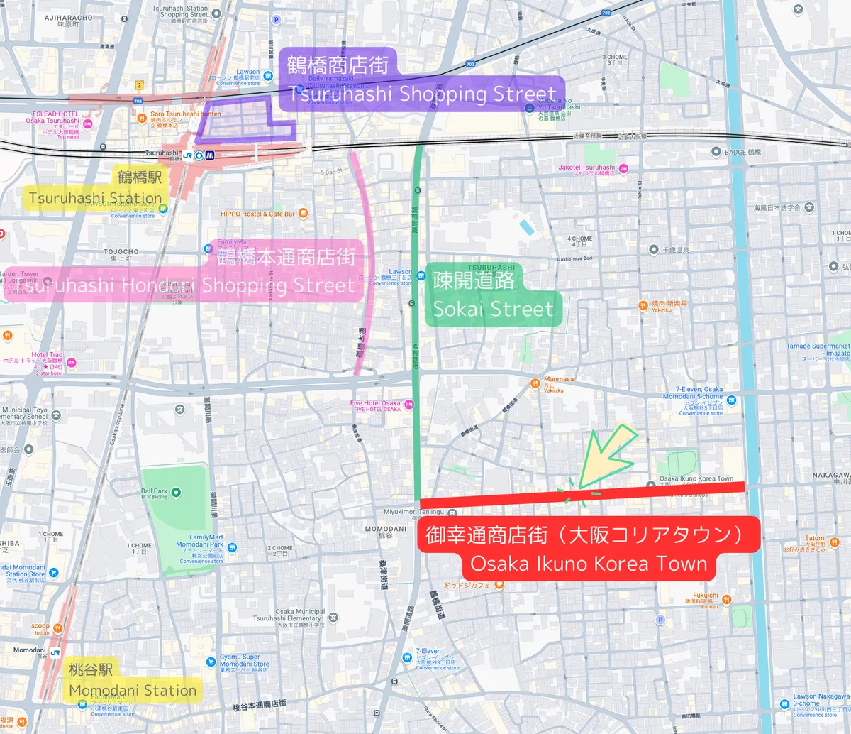 大阪・生野韩国街位置地图