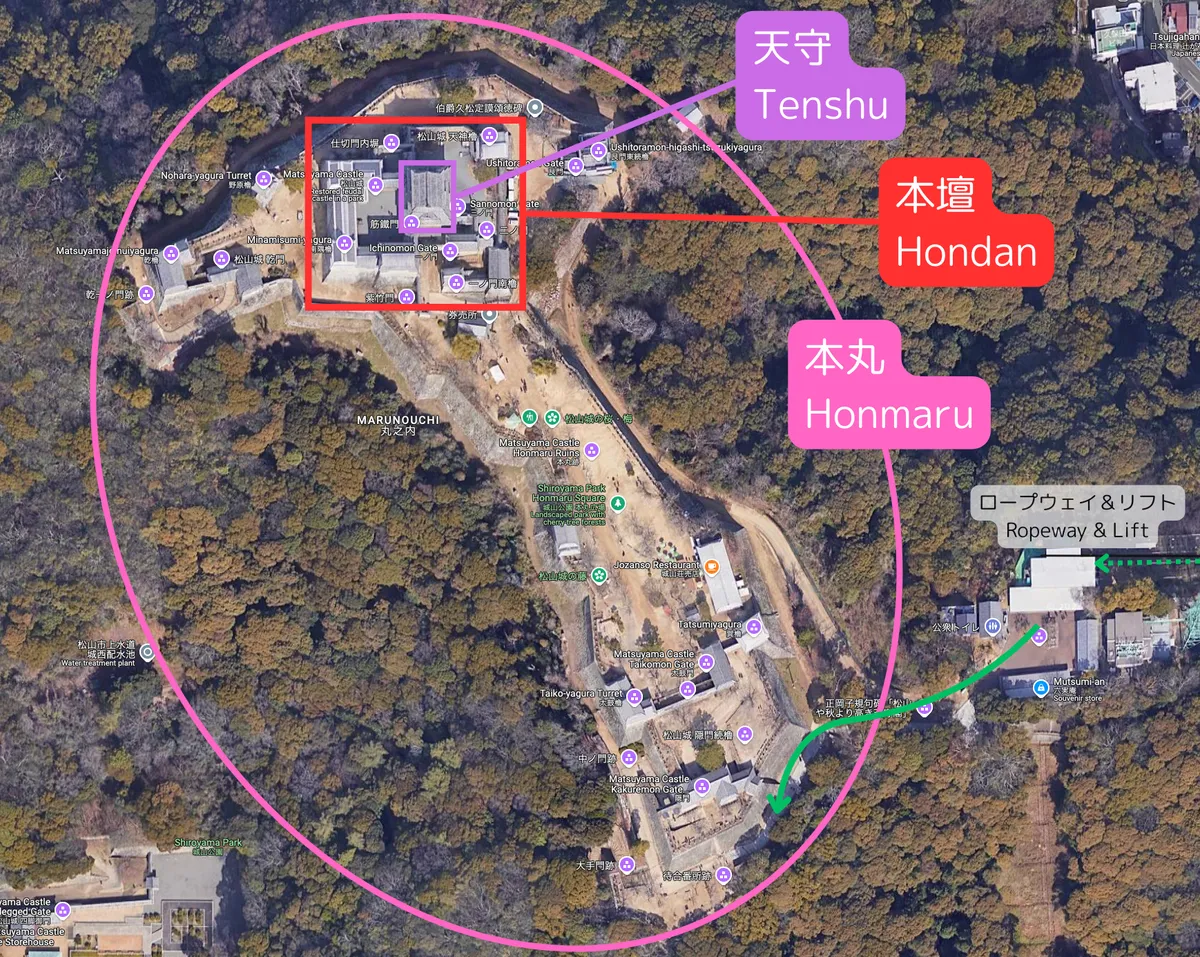松山城 本丸·本段·天守范围地图